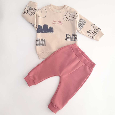 Βρεφική φόρμα φούτερ για κορίτσια 6 - 24 μηνών μπεζ ροζ (123349)