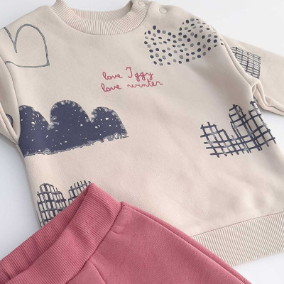 Βρεφική φόρμα φούτερ για κορίτσια 6 - 24 μηνών μπεζ ροζ (123349)