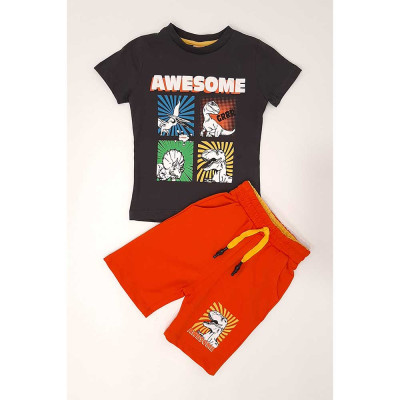 Παιδικό σετ t-shirt με βερμούδα για αγόρια 2 -6 ετών δεινόσαυροι awesome (1114)