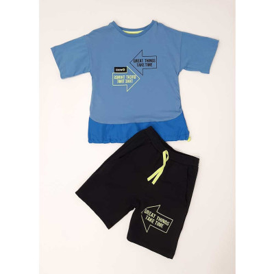Παιδικό σετ t-shirt με βερμούδα για αγόρια 6 -13 ετών γαλάζιο μαύρο (224100)