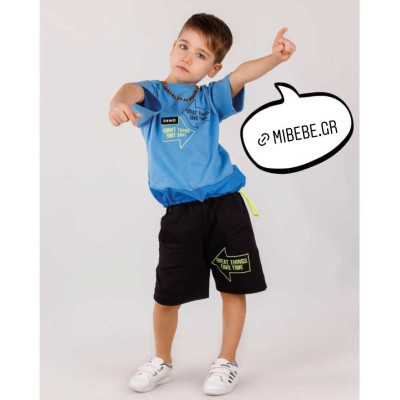 Παιδικό σετ t-shirt με βερμούδα για αγόρια 6 -13 ετών γαλάζιο μαύρο (224100)