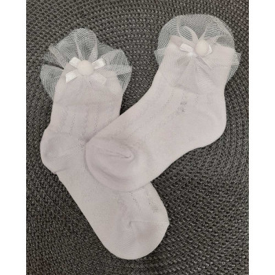 Κάλτσες για κορίτσια με δαντέλα και πον πον άσπρο  (71772)  