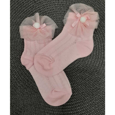 Κάλτσες για κορίτσια με δαντέλα και πον πον ροζ  (71773)  