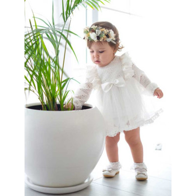 Βρεφικό φόρεμα-κορμάκι λευκό για κορίτσια 6 - 18 μηνών (22004)
