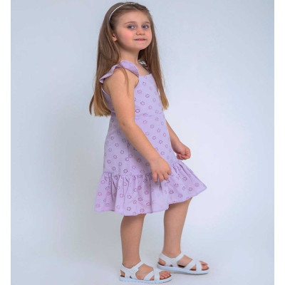 Παιδικό φόρεμα κεντητό διάτρητο για κορίτσια 2 - 8 ετών Λιλά (5437)