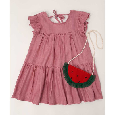 Παιδικό φόρεμα με βολάν και τσάντα για κορίτσια 2 - 5 ετών ροζ (3001)