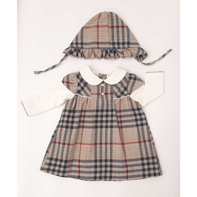 Φόρεμα καρό σετ με σκούφο Babydola για κορίτσια 6-24 μηνών (11820)