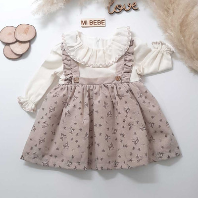 Βρεφικό φόρεμα για κορίτσια 6 - 24 μηνών σε εκρού μπεζ χρώμα (4061)