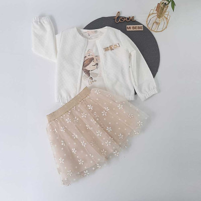 Παιδικό σετ με ζακέτα μπλούζα και φούστα τούλι εκρού (4479) 