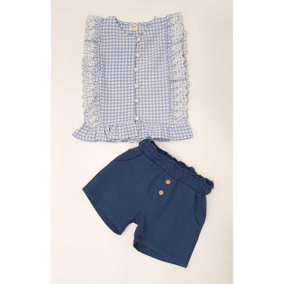 Παιδικό σετ πουκάμισο καρό με σορτς για κορίτσια 2 - 5 ετών μπλε (9647) 